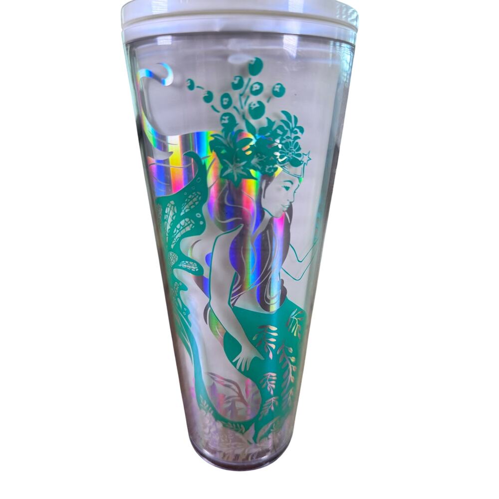 New Starbucks 2022 Mermaid Iridescent Cold Cup 24 oz Holiday Tumbler – No Straw